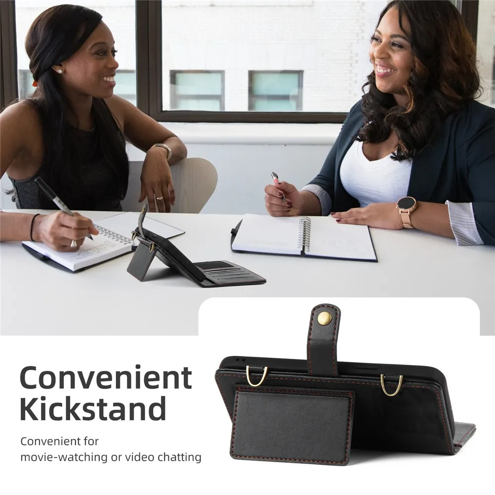 Luxury iPhone Case — Crossbody Zipper Wallet Cover with Lanyard, Magnetic Card Slot, Kickstand, Matte Anti-Glare Finish and Shockproof Leather Design