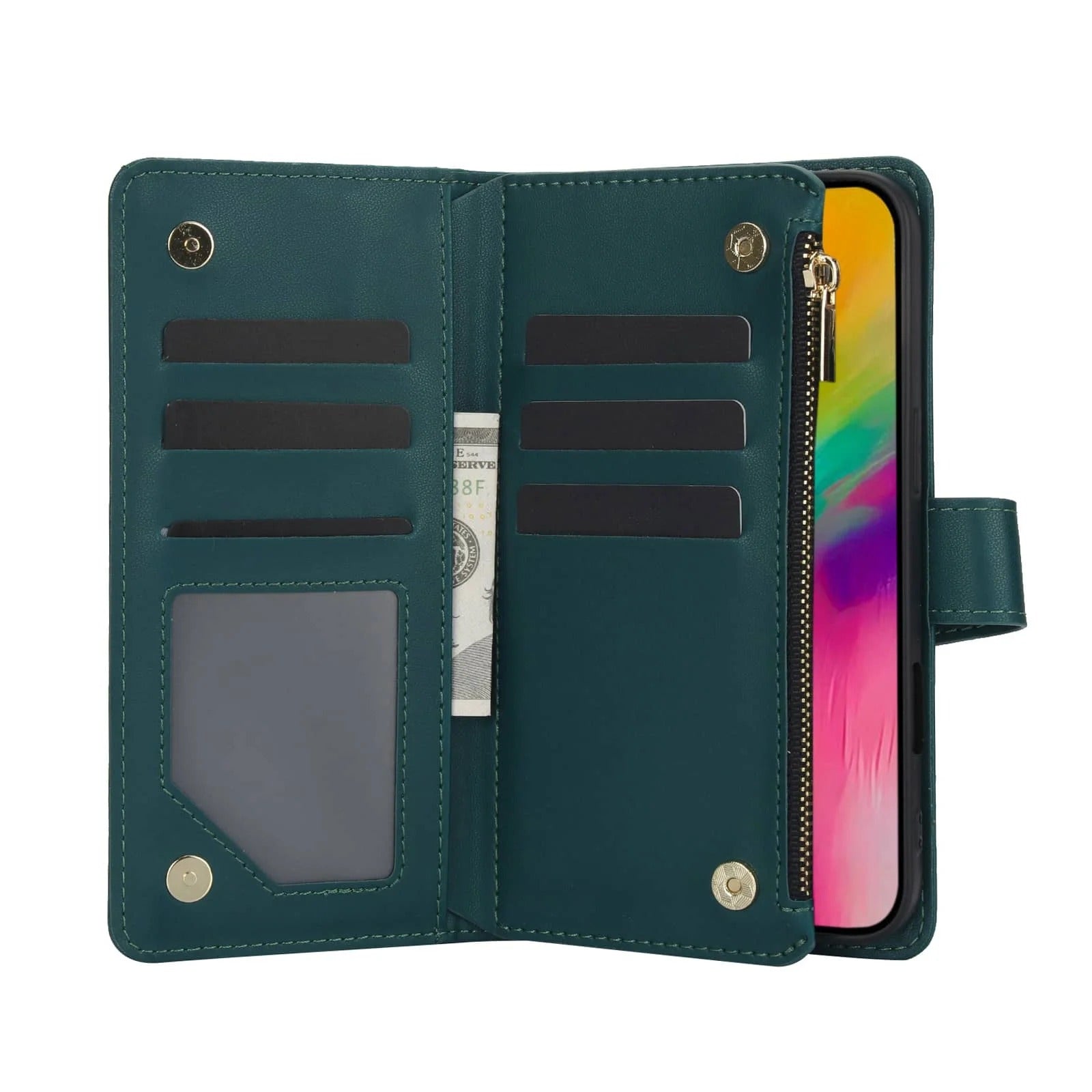 Luxury iPhone Case — Crossbody Zipper Wallet Flip Folio Cover with Card Holder, Kickstand, Anti-Fingerprint Shockproof PU Leather Protection