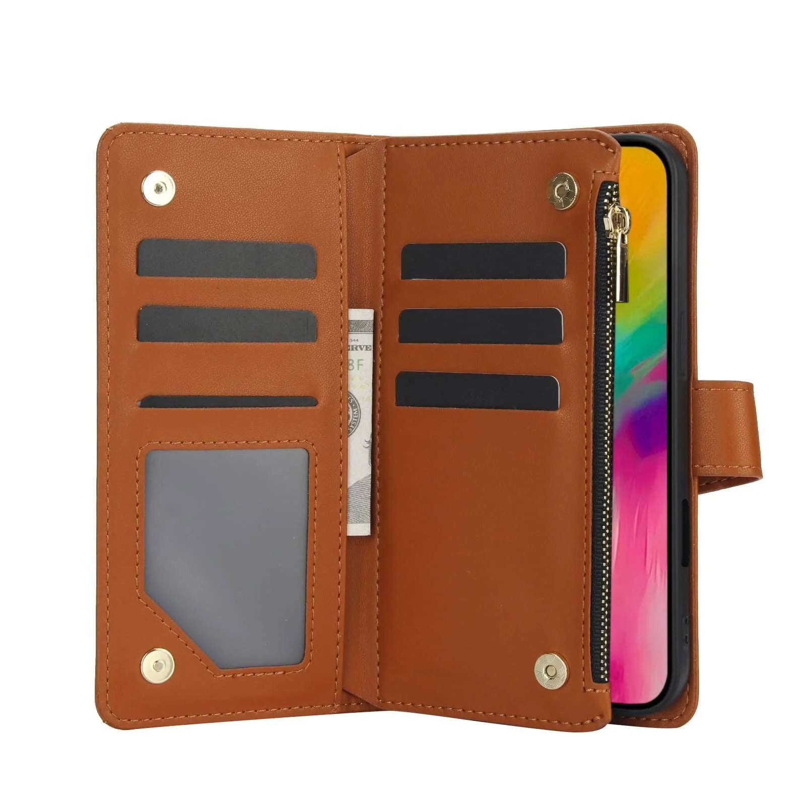 Luxury iPhone Case — Crossbody Zipper Wallet Flip Folio Cover with Card Holder, Kickstand, Anti-Fingerprint Shockproof PU Leather Protection
