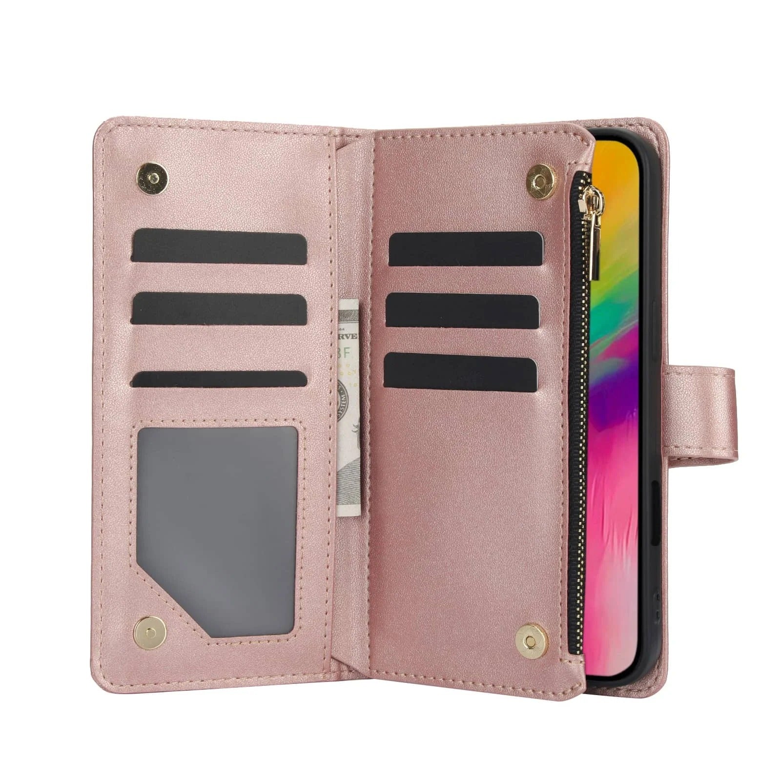 Luxury iPhone Case — Crossbody Zipper Wallet Flip Folio Cover with Card Holder, Kickstand, Anti-Fingerprint Shockproof PU Leather Protection