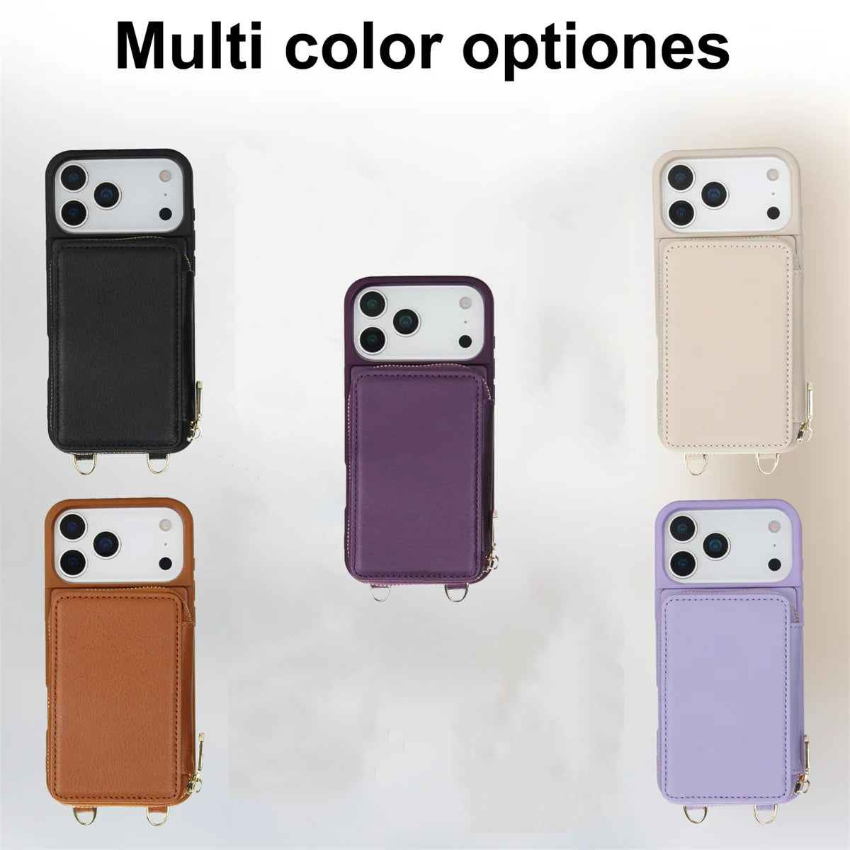 Luxury iPhone Case — Crossbody Zipper Wallet Flip Leather Cover with Card Slot, RFID Pocket and Secure Shoulder Strap Design