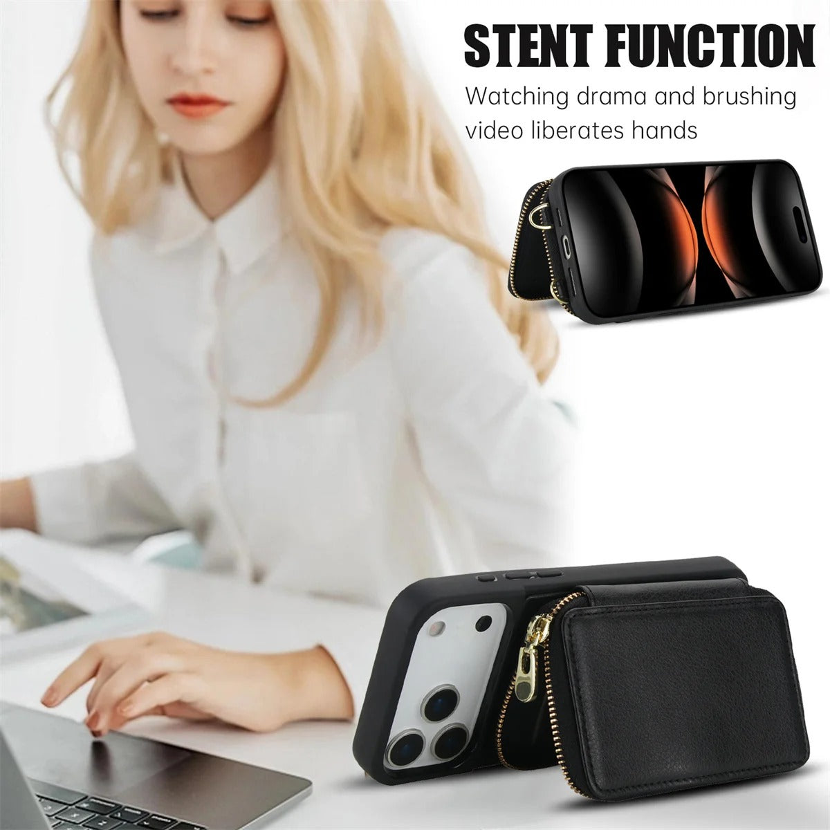 Luxury iPhone Case — Crossbody Zipper Wallet Flip Leather Cover with Card Slot, RFID Pocket and Secure Shoulder Strap Design