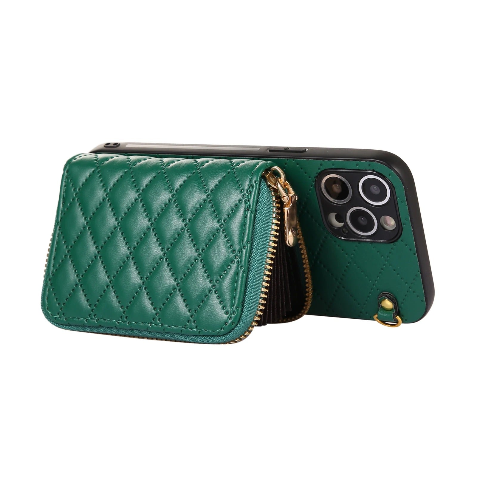 Luxury iPhone Case — Crossbody Zipper Wallet Leather Cover with Card Storage, Lanyard Strap, Anti-Fingerprint Anti-Scratch Protection & Durable Hard-Back Design