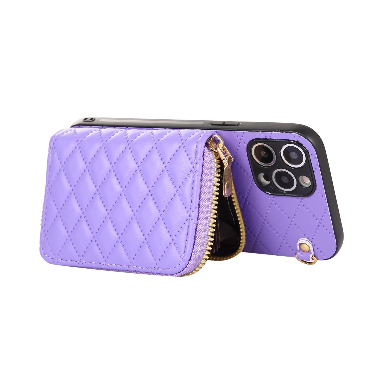 Luxury iPhone Case — Crossbody Zipper Wallet Leather Cover with Card Storage, Lanyard Strap, Anti-Fingerprint Anti-Scratch Protection & Durable Hard-Back Design