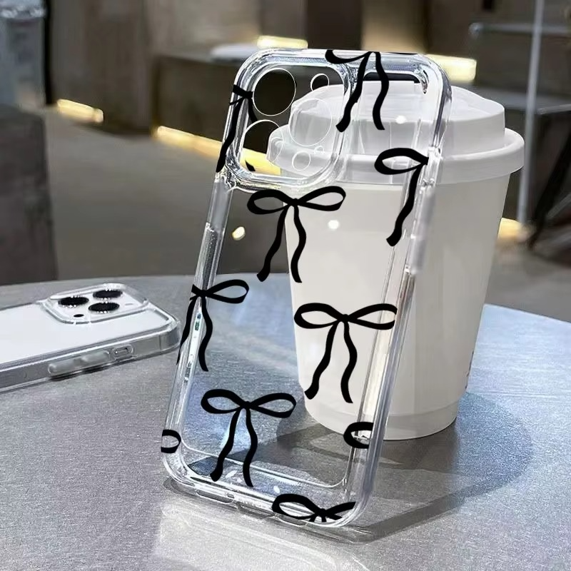 Luxury iPhone Case — Cute Pink Heart Bow Design, Shockproof Soft TPU, Anti-Fingerprint, Anti-Scratch, Dustproof Clear Cover