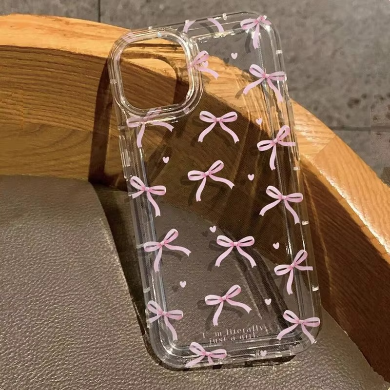 Luxury iPhone Case — Cute Pink Heart Bow Design, Shockproof Soft TPU, Anti-Fingerprint, Anti-Scratch, Dustproof Clear Cover