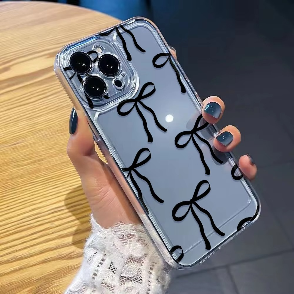 Luxury iPhone Case — Cute Pink Heart Bow Design, Shockproof Soft TPU, Anti-Fingerprint, Anti-Scratch, Dustproof Clear Cover