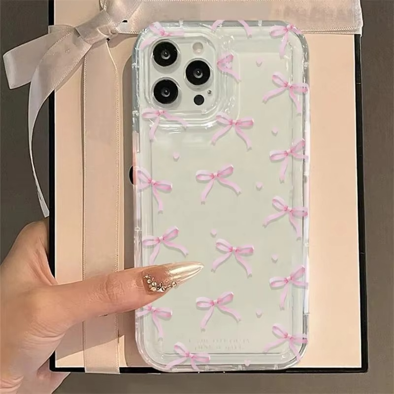 Luxury iPhone Case — Cute Pink Heart Bow Design, Shockproof Soft TPU, Anti-Fingerprint, Anti-Scratch, Dustproof Clear Cover