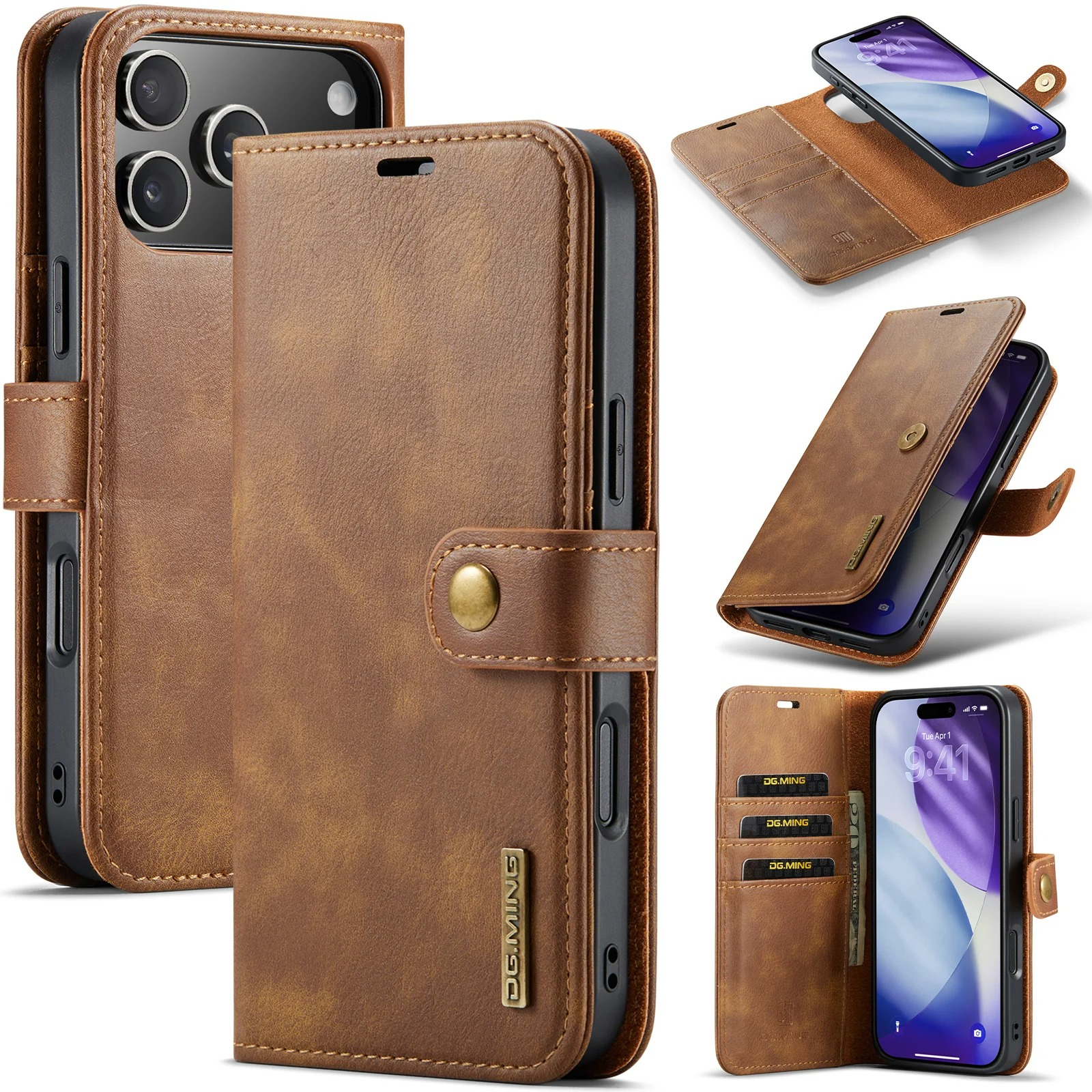 Luxury iPhone Case — Detachable Magnetic Leather Wallet Cover with Card Holder, Flip Design and Protective Full-Body Finish