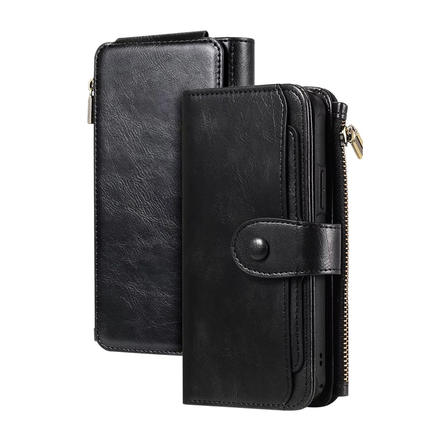 Luxury iPhone Case — Detachable Retro PU Leather Zipper Wallet Cover with Card Slots, Shockproof Anti-Fingerprint Protection & Dustproof Non-Slip Design