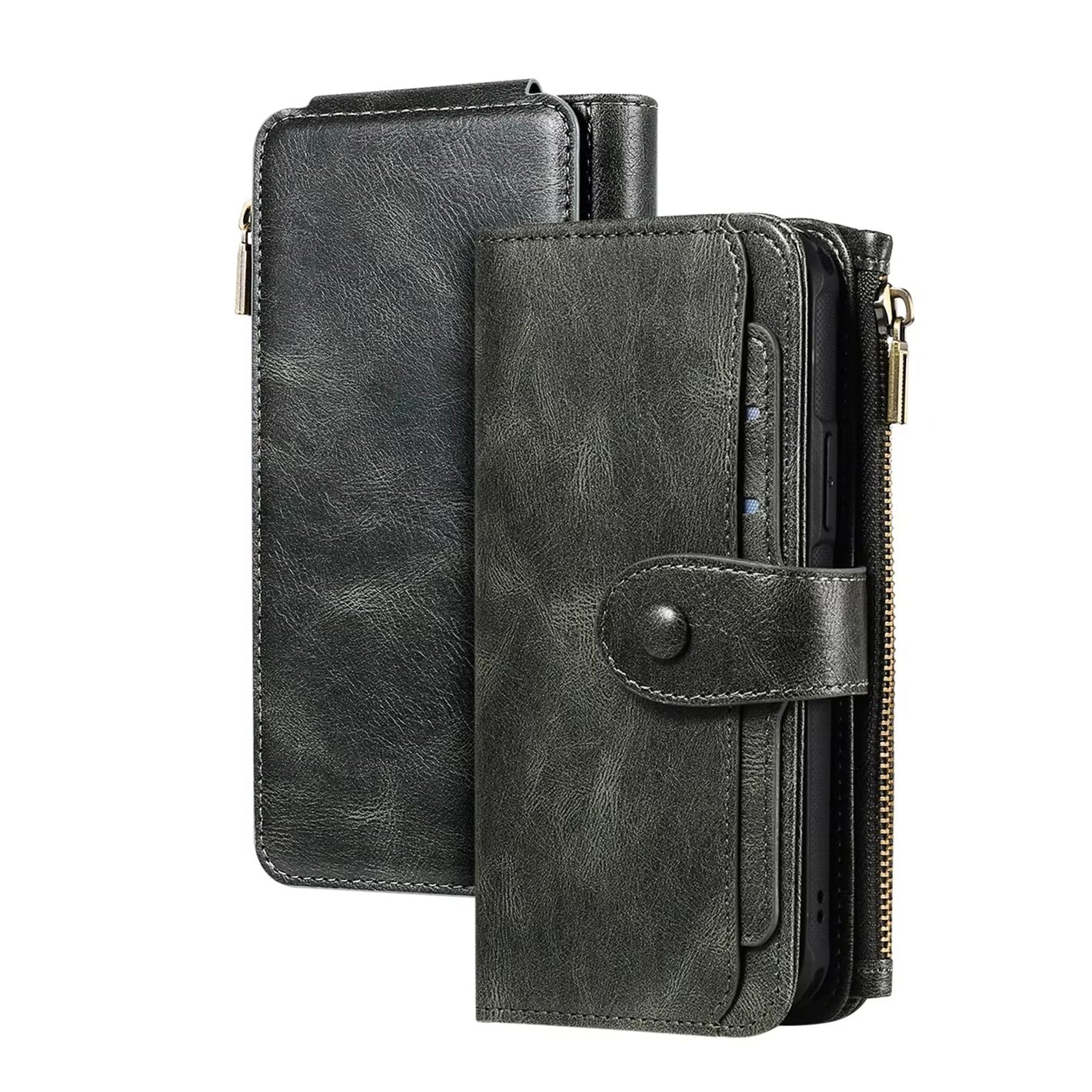 Luxury iPhone Case — Detachable Retro PU Leather Zipper Wallet Cover with Card Slots, Shockproof Anti-Fingerprint Protection & Dustproof Non-Slip Design