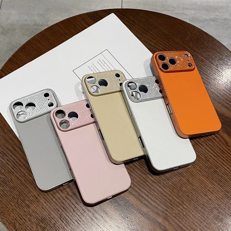 Luxury iPhone Case — Diamond PU Leather Plating Cover with Bling Finish, Shockproof Lens Protection and Pure-Color Matte Anti-Fingerprint Design