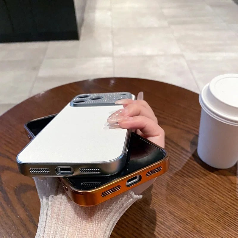 Luxury iPhone Case — Diamond PU Leather Plating Cover with Bling Finish, Shockproof Lens Protection and Pure-Color Matte Anti-Fingerprint Design