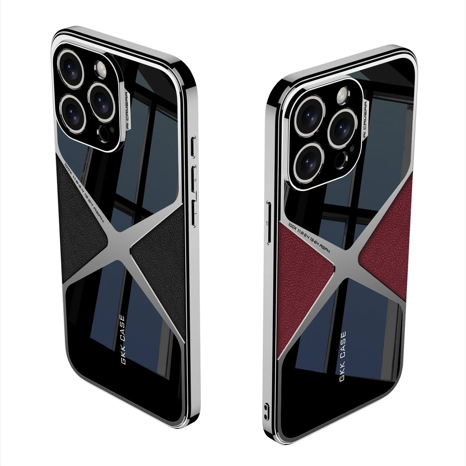 Luxury iPhone Case — Electroplated Frame Leather Cover with Splicing Back Panel, Anti-Fall Anti-Scratch Design & Non-Slip Water-Resistant Finish