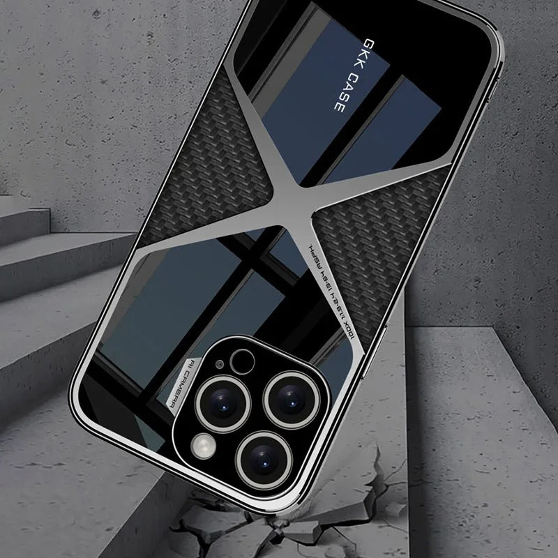 Luxury iPhone Case — Electroplated Frame Leather Cover with Splicing Back Panel, Anti-Fall Anti-Scratch Design & Non-Slip Water-Resistant Finish