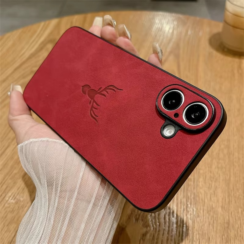 Luxury iPhone Case — Embossed Deer PU Leather Full-Coverage Shell with Anti-Fingerprint Anti-Scratch Protection & All-Round Camera Guard Design