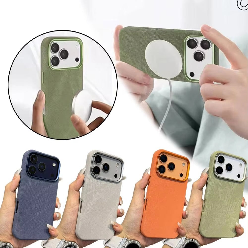 Luxury iPhone Case — Fiber Leather MagSafe Cover with Invisible Magnetic Wireless Charging, Matte Anti-Fingerprint Finish and Slim Shockproof Design