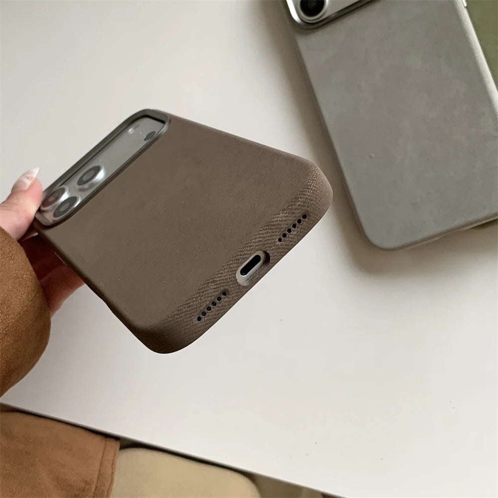 Luxury iPhone Case — Fiber Leather MagSafe Cover with Invisible Magnetic Wireless Charging, Matte Anti-Fingerprint Finish and Slim Shockproof Design