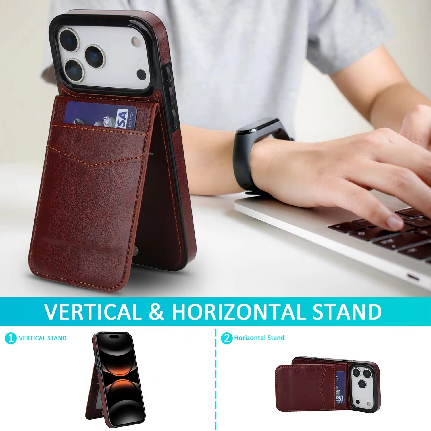 Luxury iPhone Case — Flip Stand Wallet with Card Holder, Retro Leather Cover, Shockproof Anti-Fingerprint Protection, Full Access Design