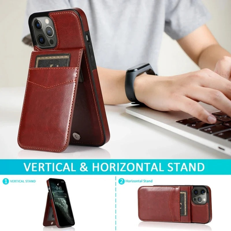 Luxury iPhone Case — Flip Stand Wallet with Card Holder, Retro Leather Cover, Shockproof Anti-Fingerprint Protection, Full Access Design