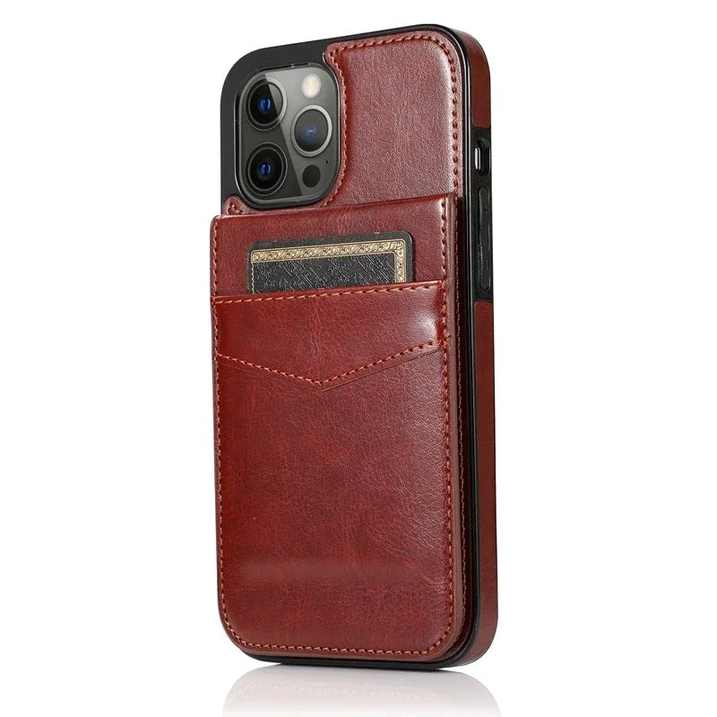 Luxury iPhone Case — Flip Stand Wallet with Card Holder, Retro Leather Cover, Shockproof Anti-Fingerprint Protection, Full Access Design