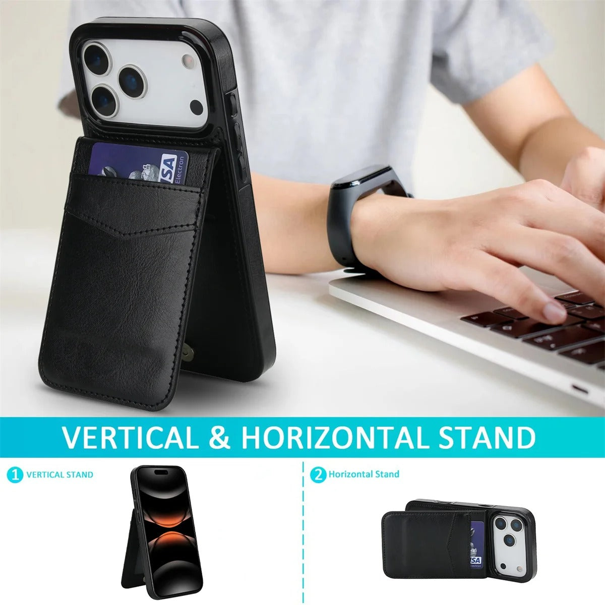 Luxury iPhone Case — Flip Stand Wallet with Card Holder, Retro Leather Cover, Shockproof Anti-Fingerprint Protection, Full Access Design