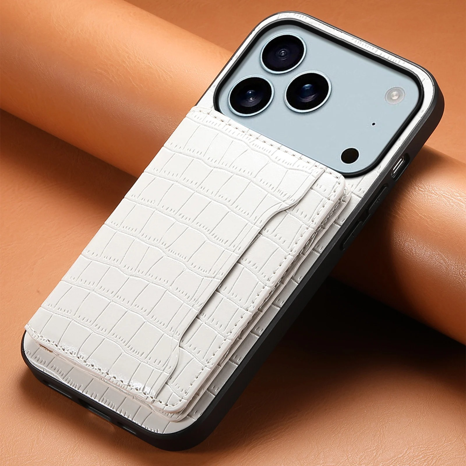Luxury iPhone Case — Frosted PU Leather Stand Cover with Card Holder, Storage Compartment and Minimal Half-Wrapped Design