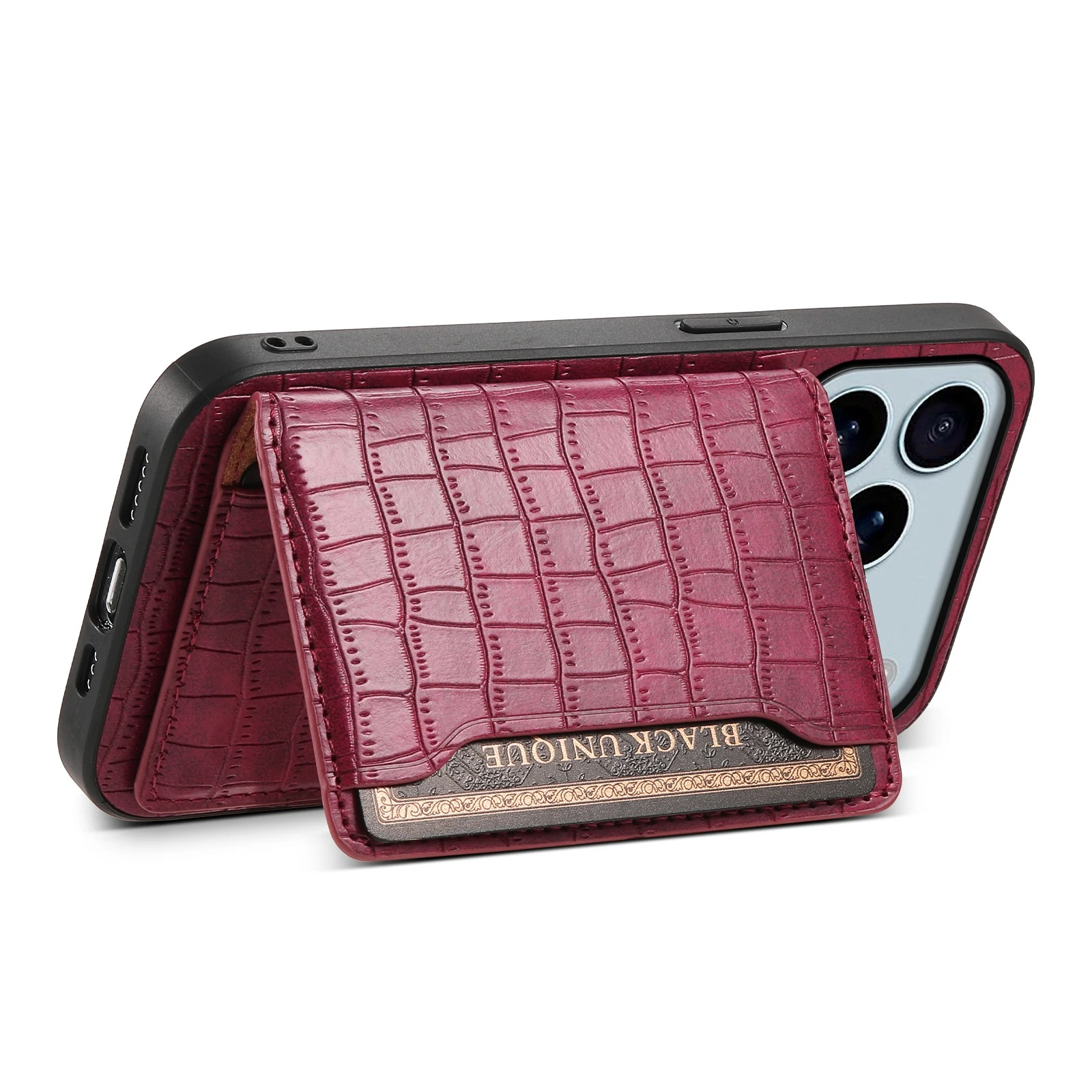 Luxury iPhone Case — Frosted PU Leather Stand Cover with Card Holder, Storage Compartment and Minimal Half-Wrapped Design