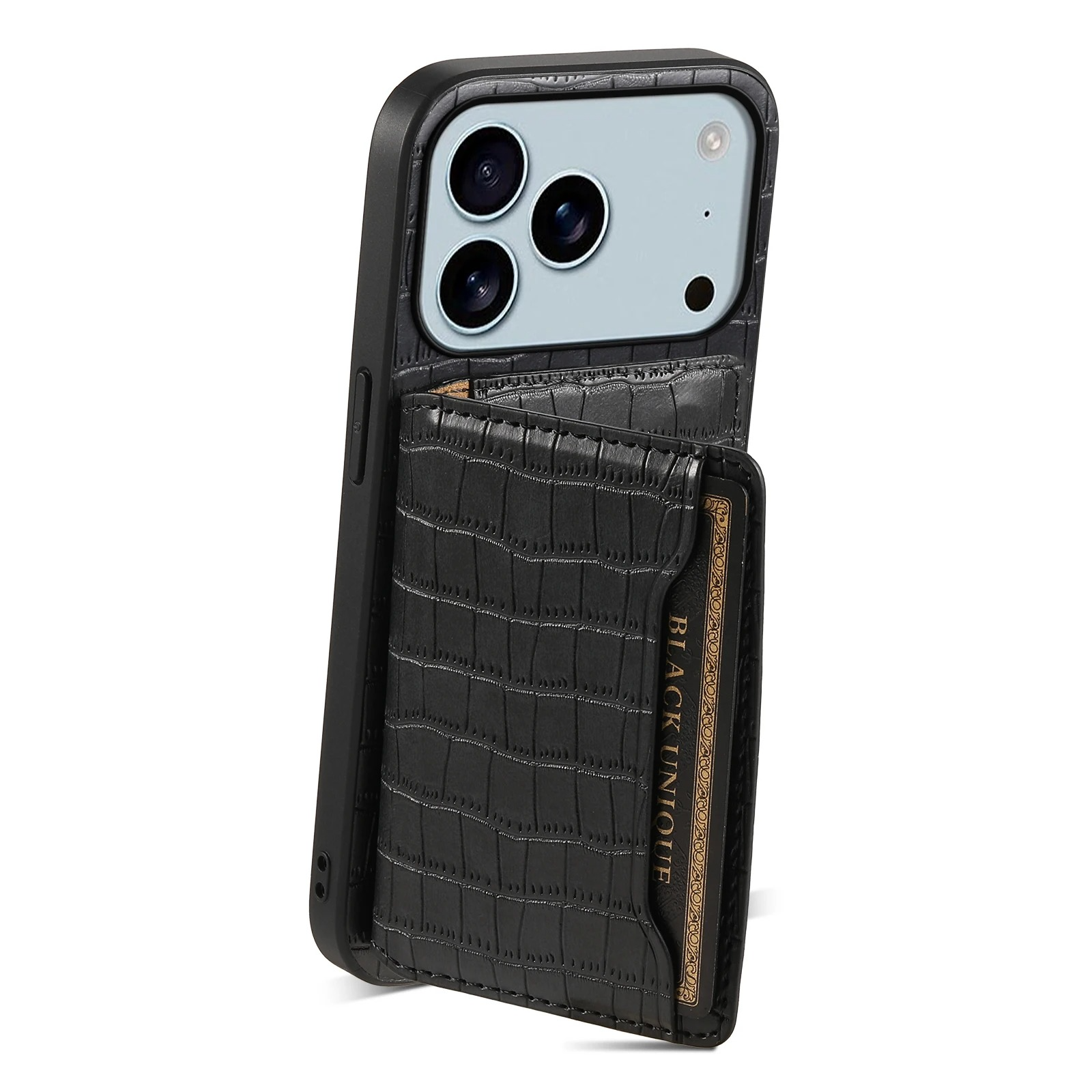 Luxury iPhone Case — Frosted PU Leather Stand Cover with Card Holder, Storage Compartment and Minimal Half-Wrapped Design