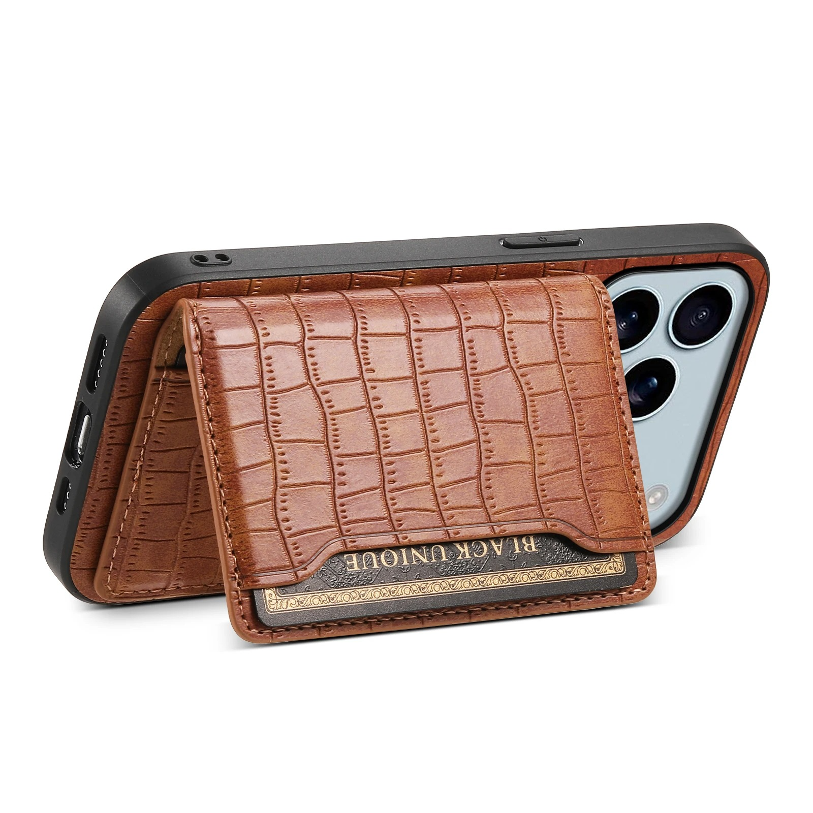 Luxury iPhone Case — Frosted PU Leather Stand Cover with Card Holder, Storage Compartment and Minimal Half-Wrapped Design