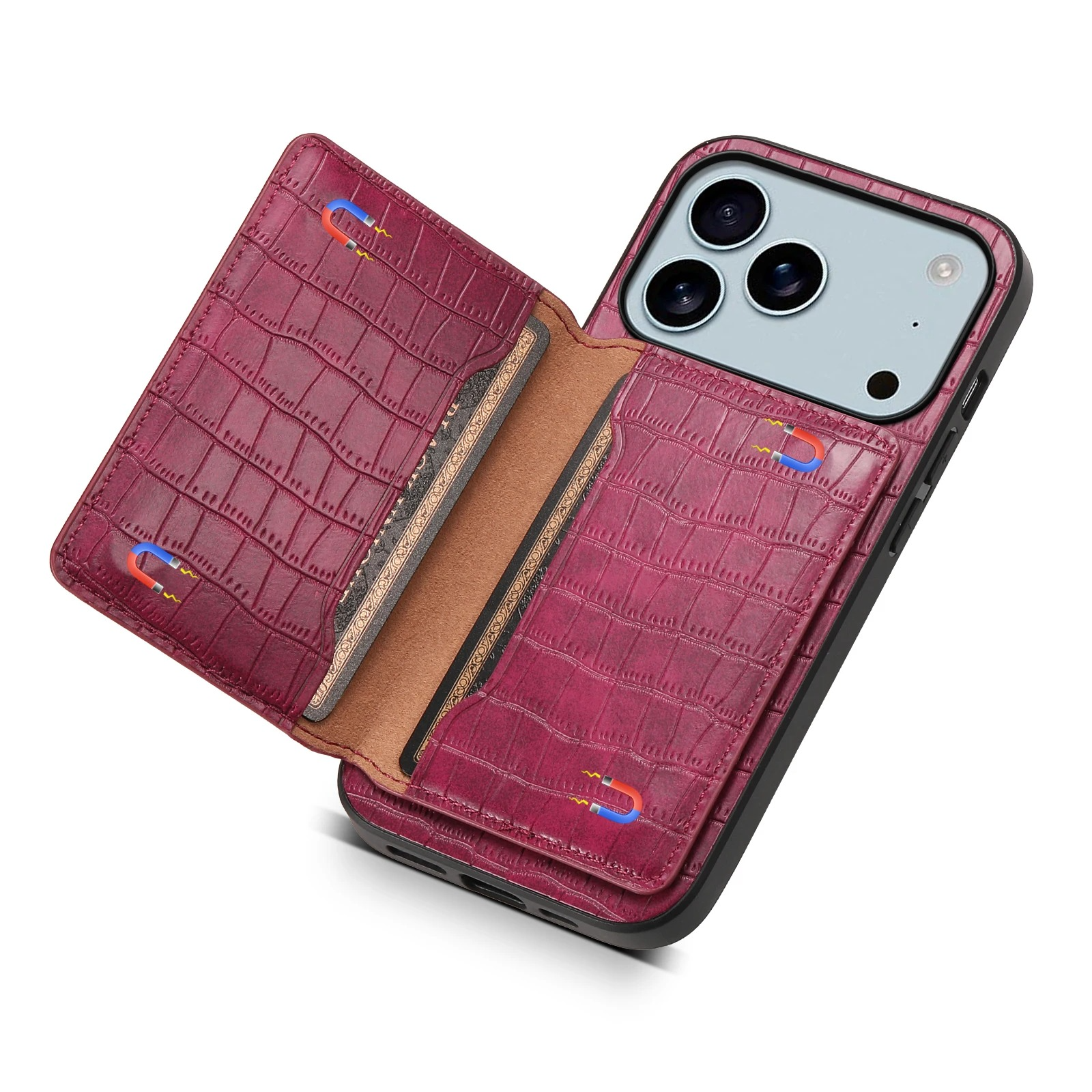 Luxury iPhone Case — Frosted PU Leather Stand Cover with Card Holder, Storage Compartment and Minimal Half-Wrapped Design