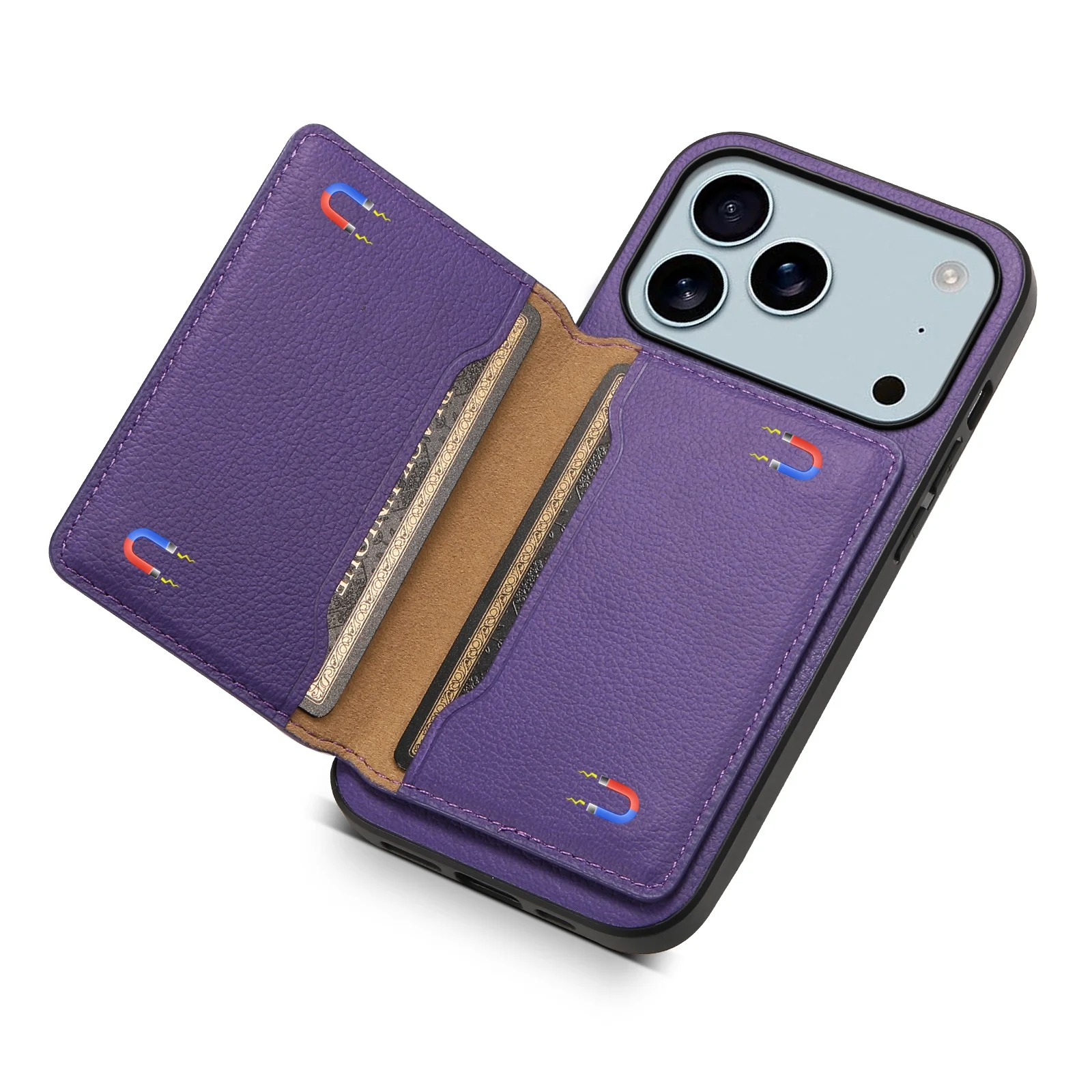 Luxury iPhone Case — Frosted PU Leather Stand Wallet Cover with Card Holder and Minimal Protective Design