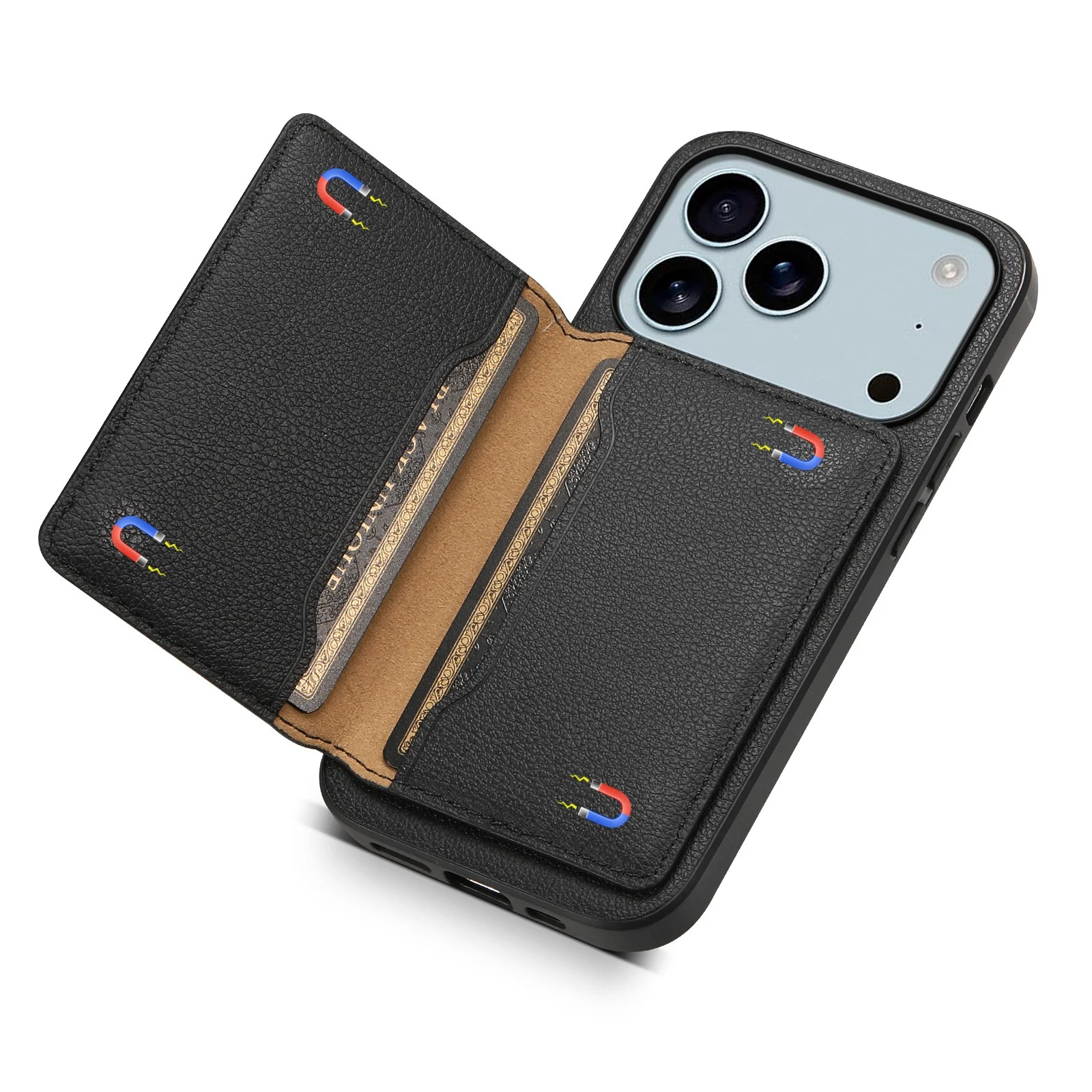 Luxury iPhone Case — Frosted PU Leather Stand Wallet Cover with Card Holder and Minimal Protective Design