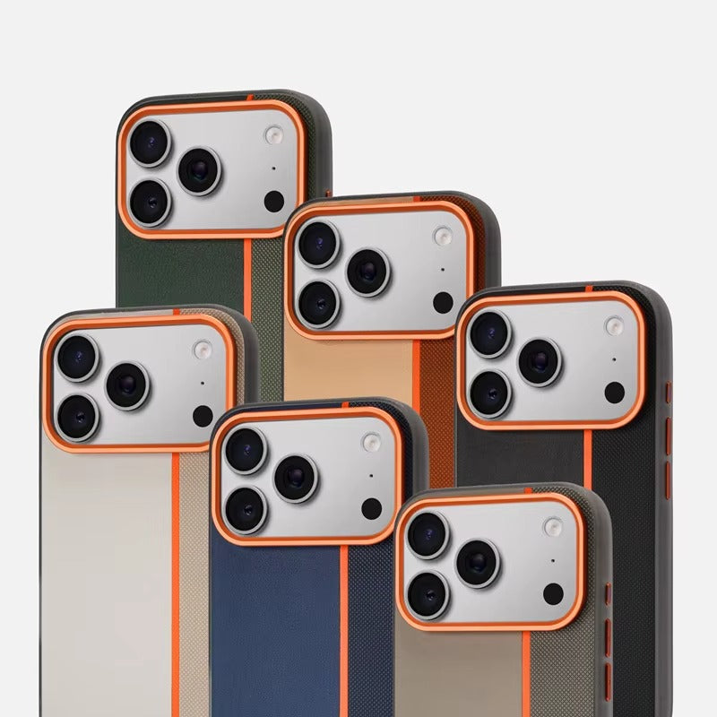 Luxury iPhone Case — Frosted PU Leather Texture MagSafe Armor Cover with Alloy Lens Protection, Matte Anti-Fingerprint Finish and Shockproof TPU Edge Design