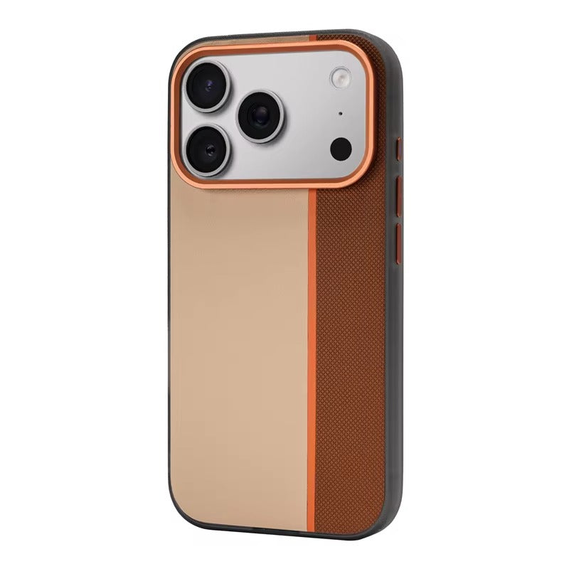 Luxury iPhone Case — Frosted PU Leather Texture MagSafe Armor Cover with Alloy Lens Protection, Matte Anti-Fingerprint Finish and Shockproof TPU Edge Design