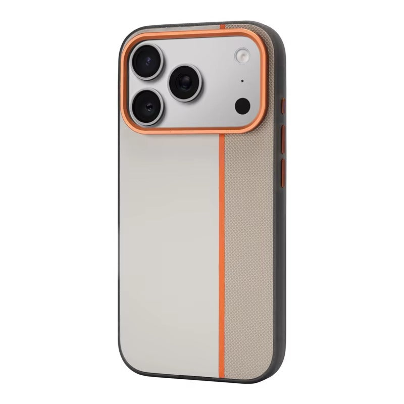 Luxury iPhone Case — Frosted PU Leather Texture MagSafe Armor Cover with Alloy Lens Protection, Matte Anti-Fingerprint Finish and Shockproof TPU Edge Design