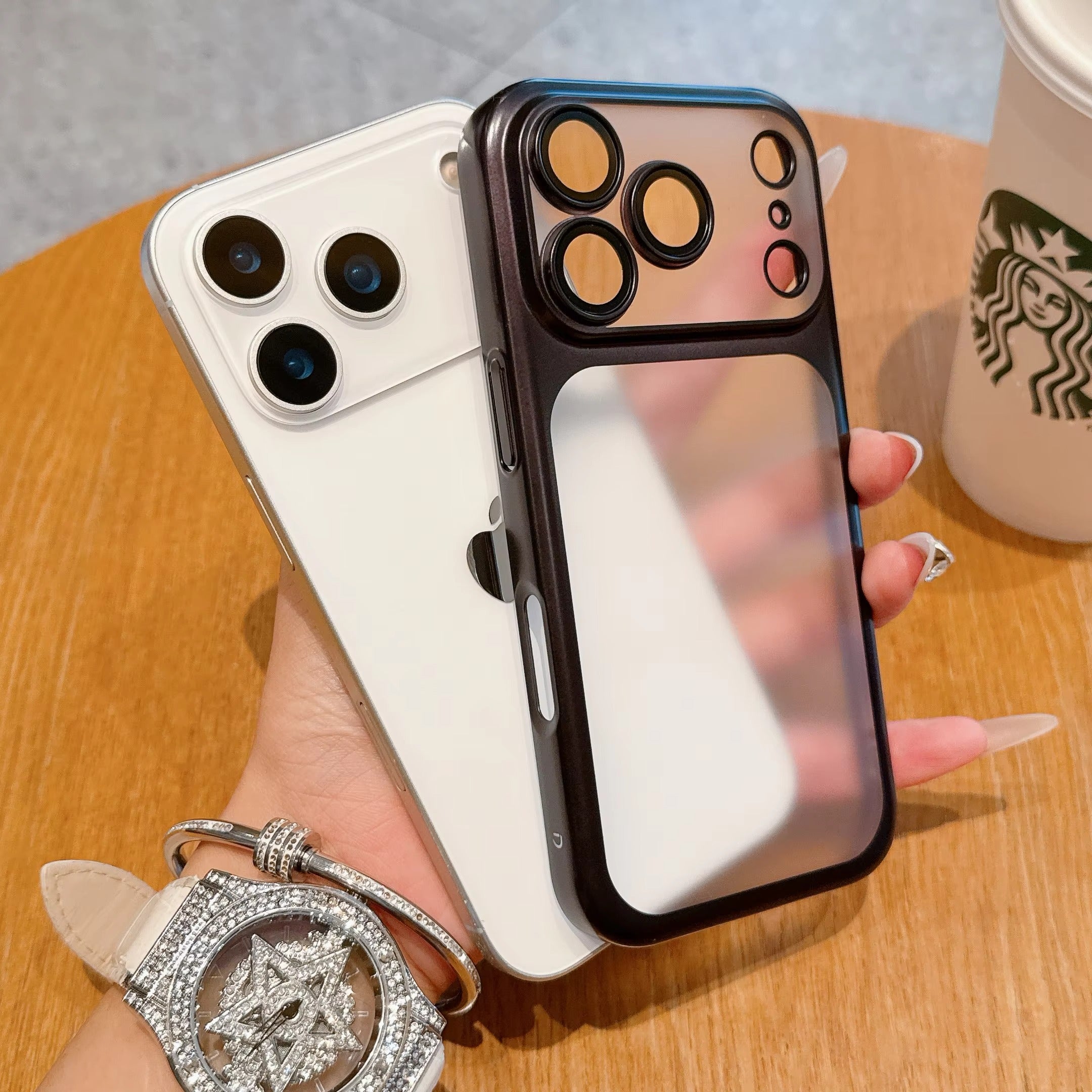 Luxury iPhone Case — Frosted Transparent Matte PC Armor Cover with Full Lens Protection and Plain Frame Design
