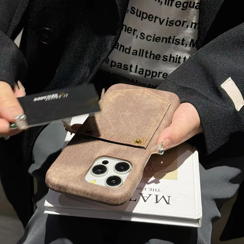 Luxury iPhone Case — Full-Coverage Denim Leather Card Bag Cover, Anti-Fingerprint Anti-Scratch PU Design