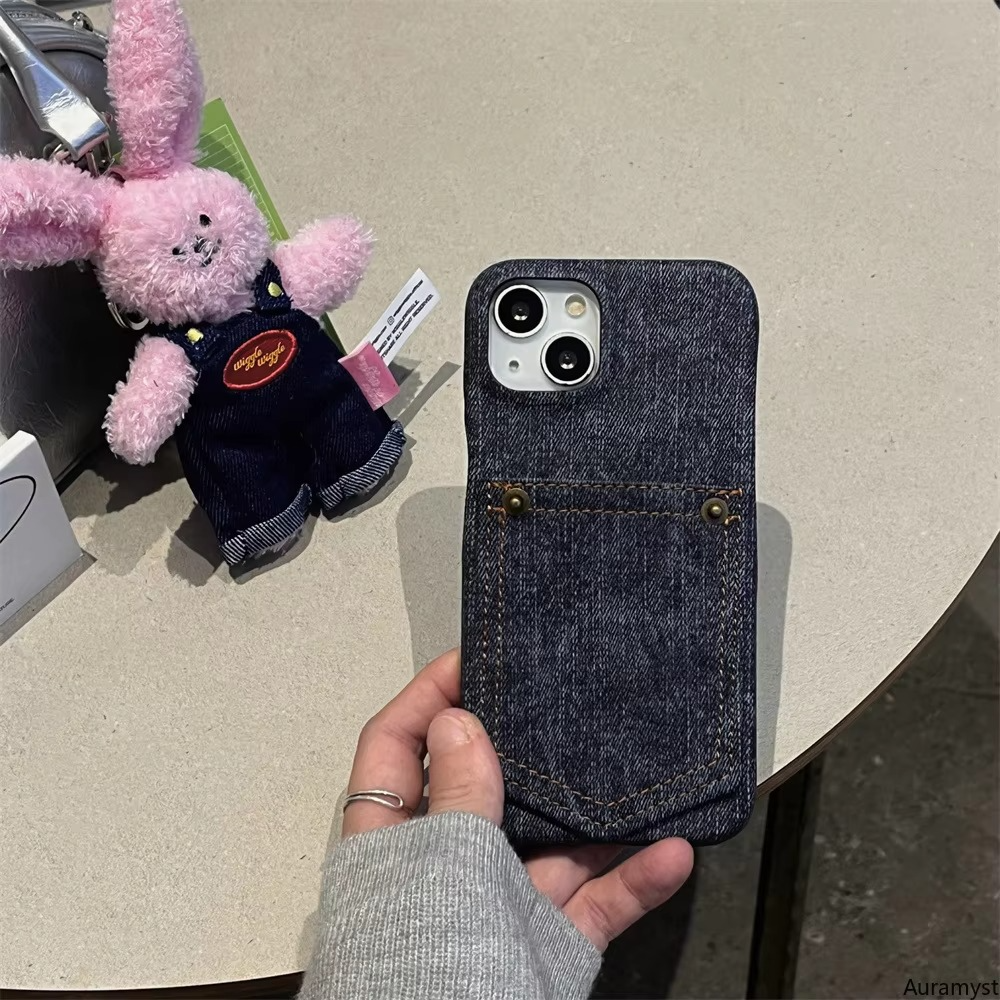 Luxury iPhone Case — Full-Coverage Denim Leather Card Bag Cover, Anti-Fingerprint Anti-Scratch PU Design
