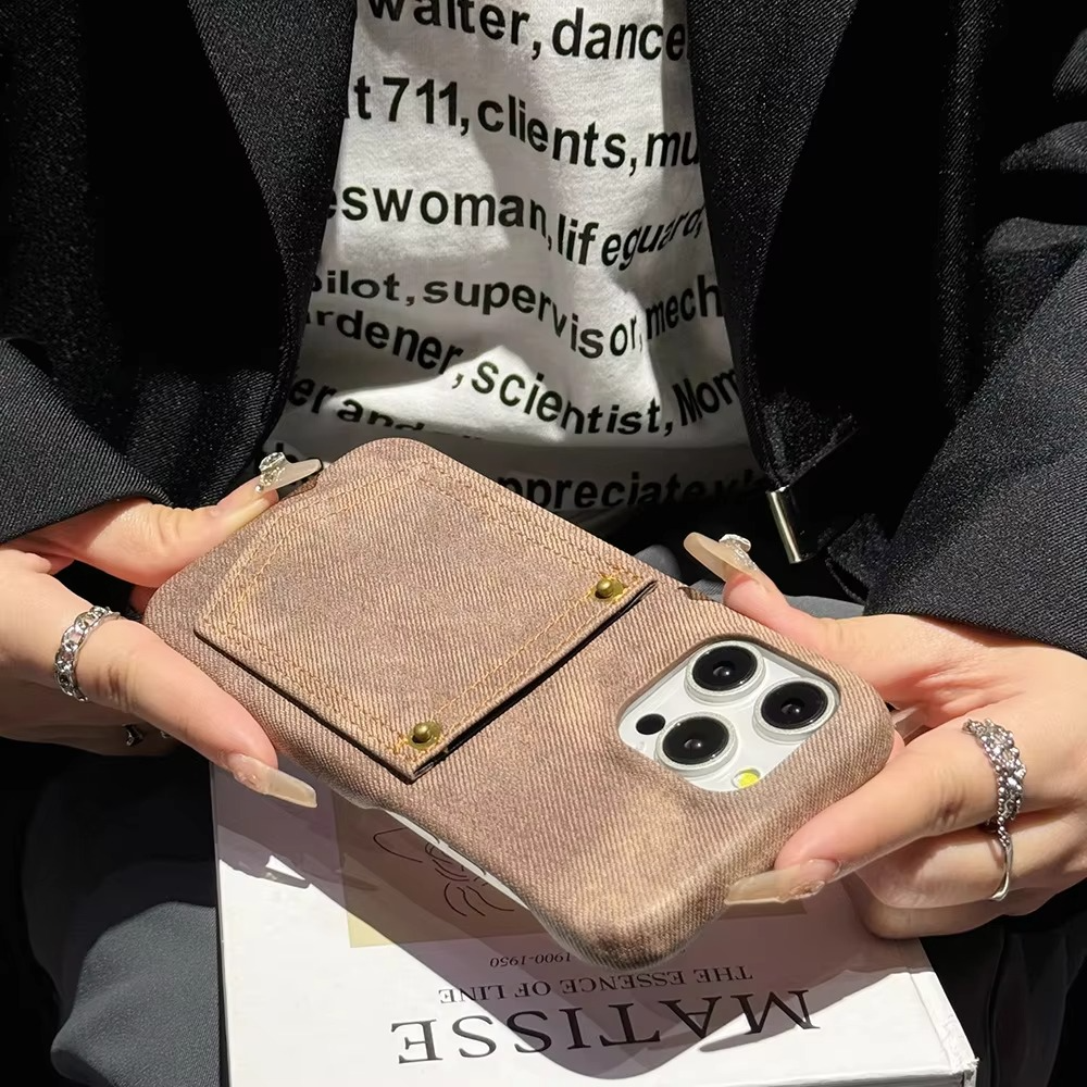 Luxury iPhone Case — Full-Coverage Denim Leather Card Bag Cover, Anti-Fingerprint Anti-Scratch PU Design
