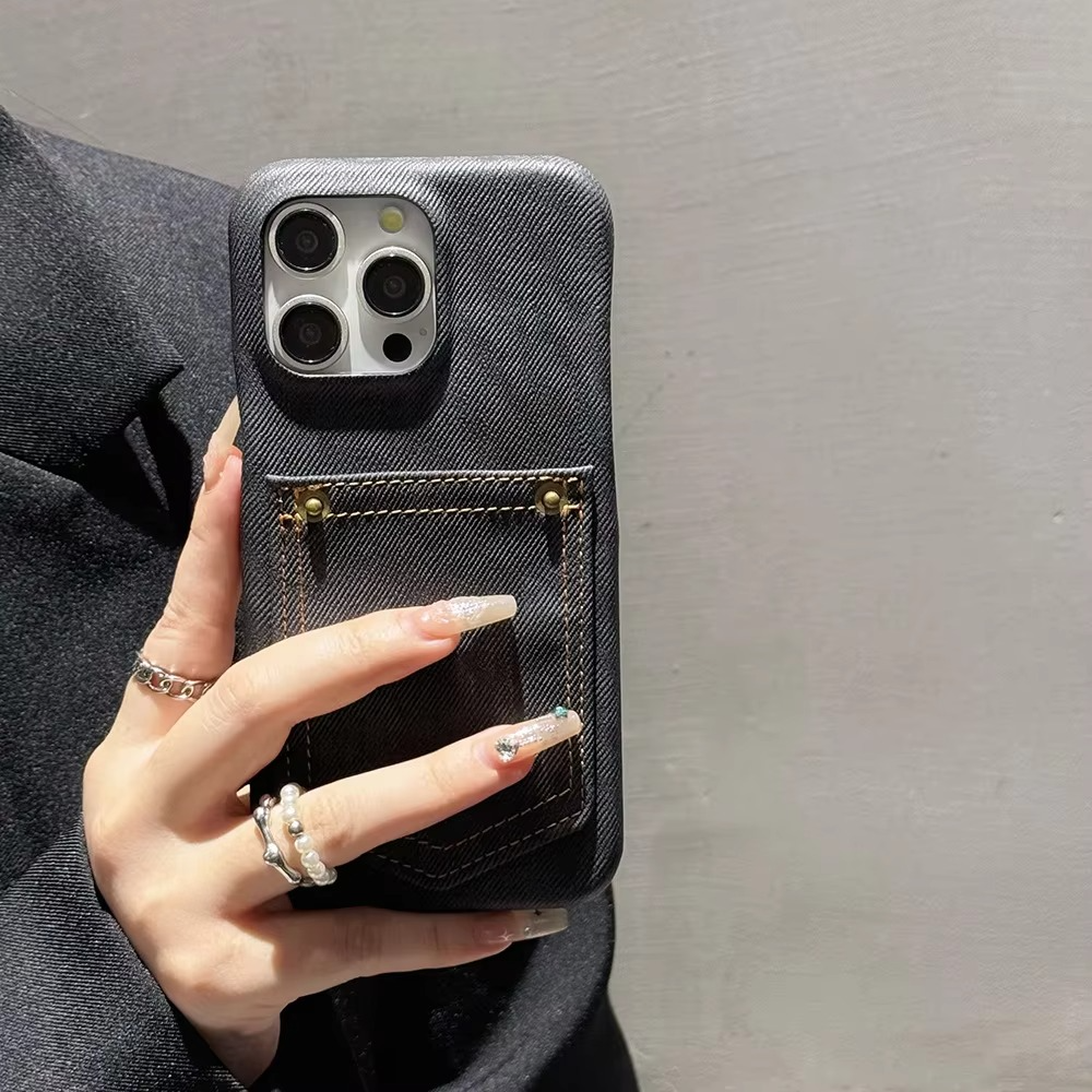 Luxury iPhone Case — Full-Coverage Denim Leather Card Bag Cover, Anti-Fingerprint Anti-Scratch PU Design