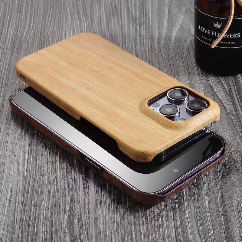 Luxury iPhone Case — Genuine Bamboo & Walnut Wooden Hard Back Cover with Dustproof Half-Wrapped Protection and Custom Natural Design