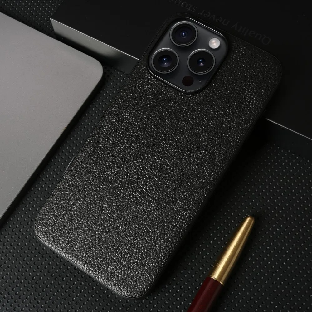 Luxury iPhone Case — Genuine Cowhide Leather Back Cover with Retro Vintage Design, Shockproof PC Protection and Raised Camera Lips