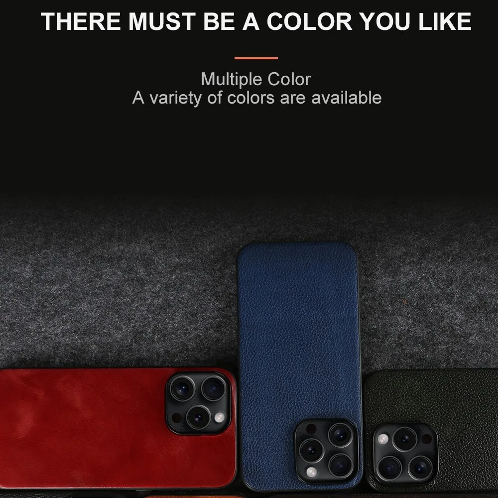 Luxury iPhone Case — Genuine Cowhide Leather Back Cover with Retro Vintage Design, Shockproof PC Protection and Raised Camera Lips