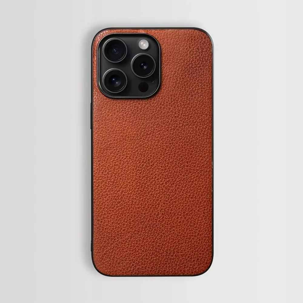 Luxury iPhone Case — Genuine Cowhide Leather Back Cover with Retro Vintage Design, Shockproof PC Protection and Raised Camera Lips