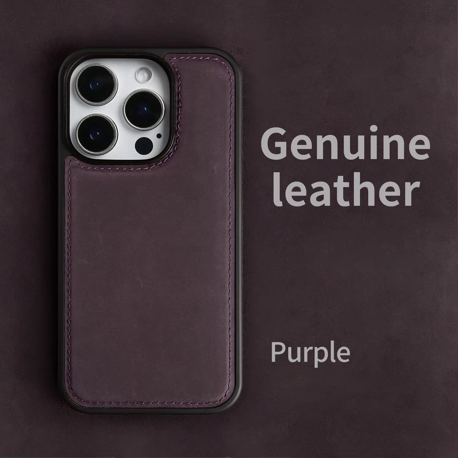 Luxury iPhone Case — Genuine Crazy Horse Leather Cover with Shockproof Full-Protection Design, Anti-Fingerprint Finish and Raised Camera Lips