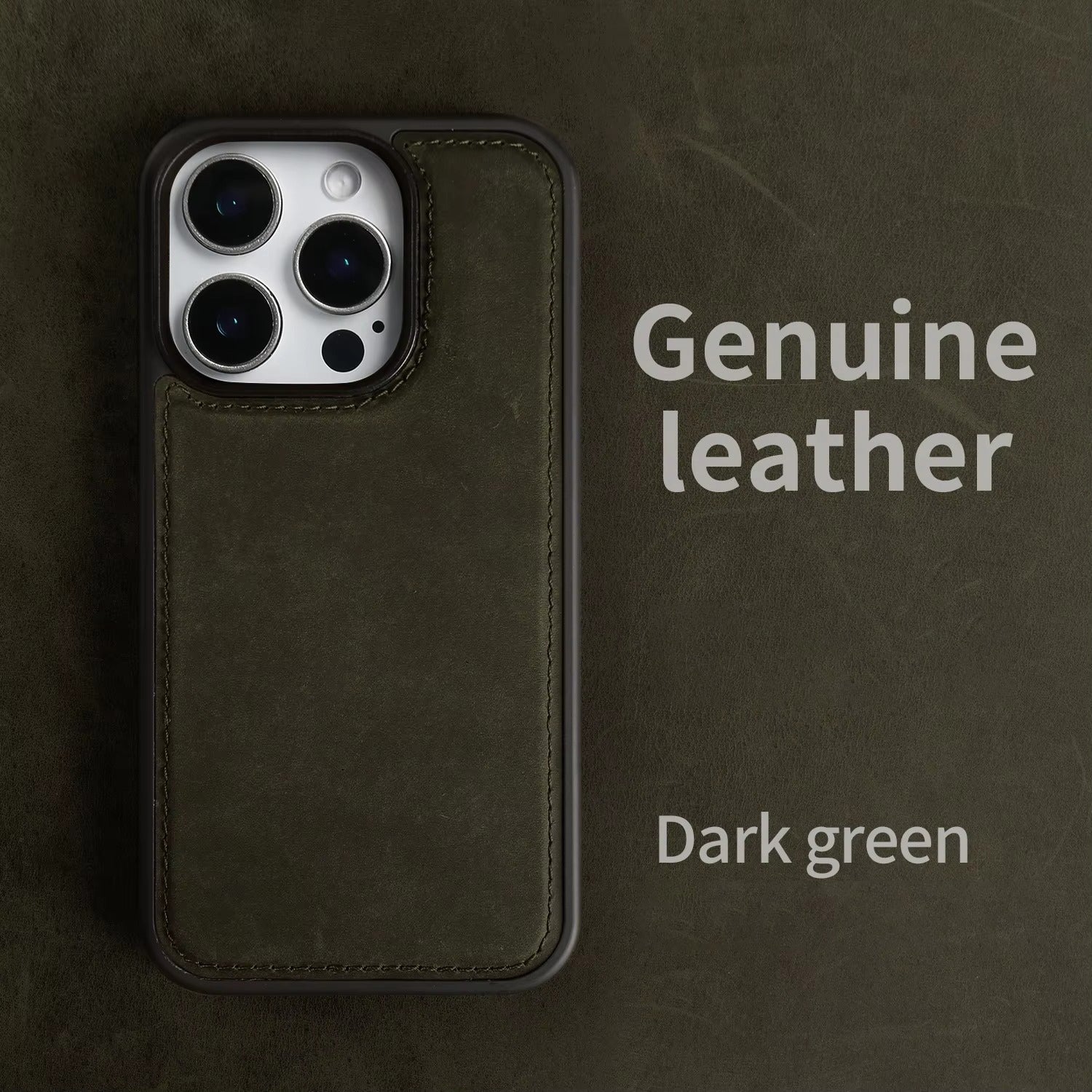 Luxury iPhone Case — Genuine Crazy Horse Leather Cover with Shockproof Full-Protection Design, Anti-Fingerprint Finish and Raised Camera Lips