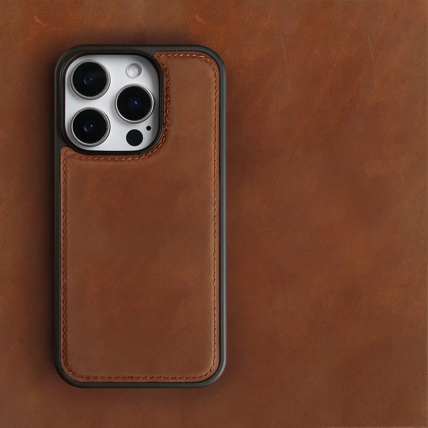 Luxury iPhone Case — Genuine Crazy Horse Leather Cover with Shockproof Full-Protection Design, Anti-Fingerprint Finish and Raised Camera Lips