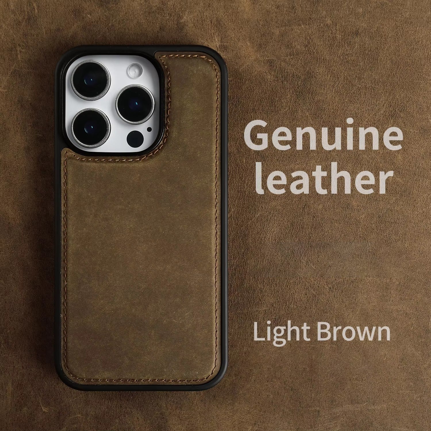 Luxury iPhone Case — Genuine Crazy Horse Leather Cover with Shockproof Full-Protection Design, Anti-Fingerprint Finish and Raised Camera Lips