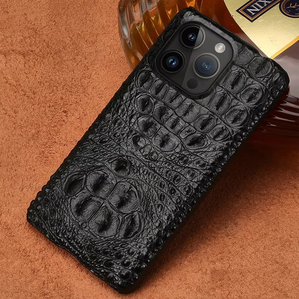 Luxury iPhone Case — Genuine Crocodile Leather Magnetic Cover with Shockproof PC Backing, Matte Anti-Fingerprint Finish and Dustproof Non-Slip Design